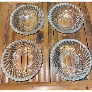 4 VINTAGE 3 1/8" Swirled GLASS CRYSTAL BOBECHE Candle Wax Drip Catcher 1" Hole